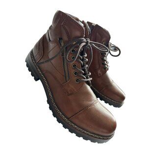 Steve Madden Brown Lace-Up Combat Boots with Side Zipper